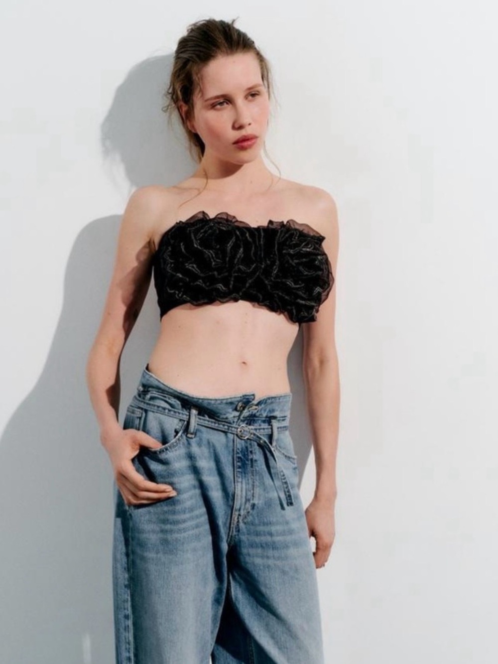 Zara Black Ruffled Bandeau Camisole